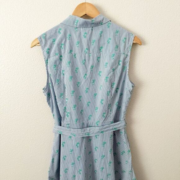 CHLOE + RENE x ANTHROPOLOGIE | Sleeveless Shirt Dress Navy Stripe Green | Large - Picture 5 of 9
